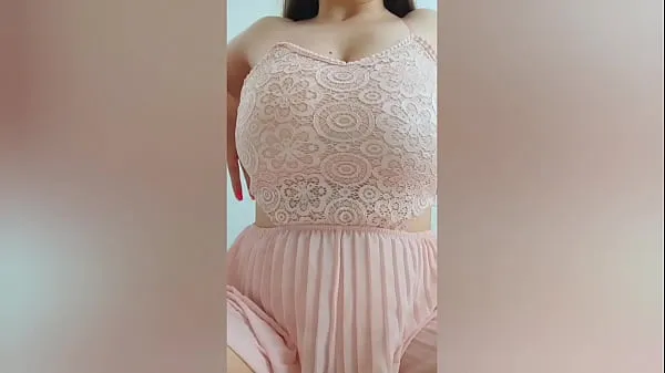 Best Young cutie in pink dress playing with her big tits in front of the camera - DepravedMinx clips Videos